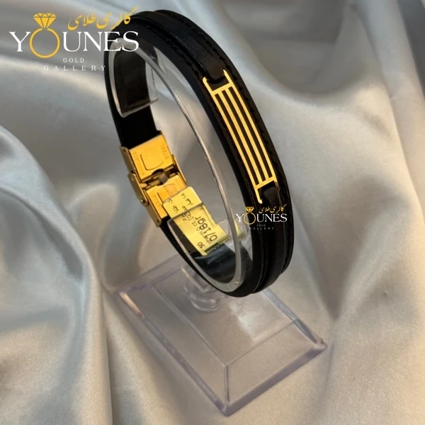 دستبند طلا چرم مردانه سه خط L120